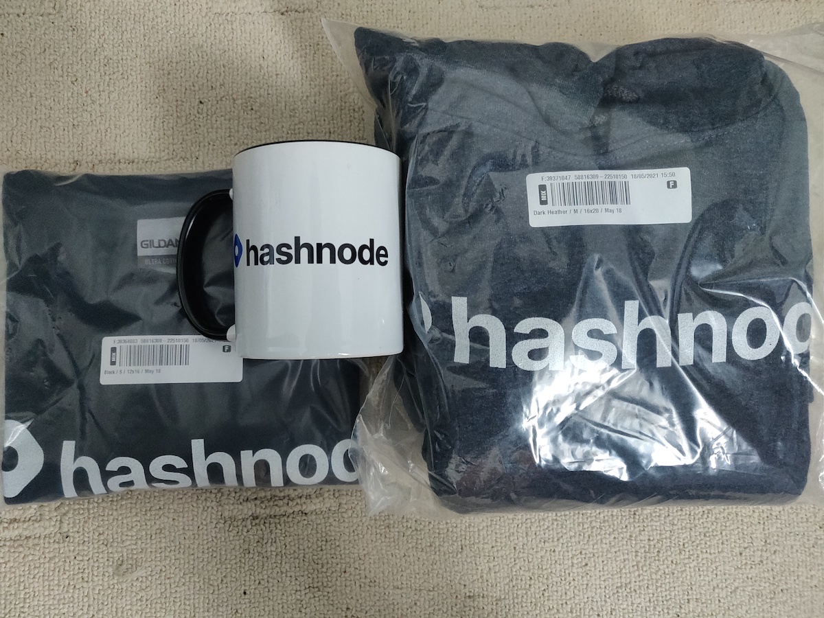 Hashnode hoodie, Hashnode t-shirt and Hashnode mug