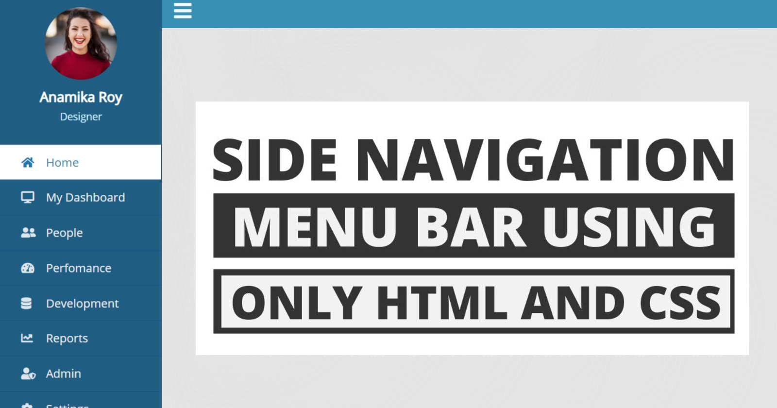 Sidebar Menu Using HTML, CSS & JavaScript