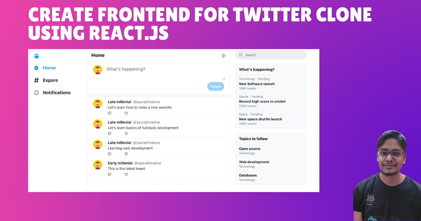 Create frontend for Twitter clone using React.js
