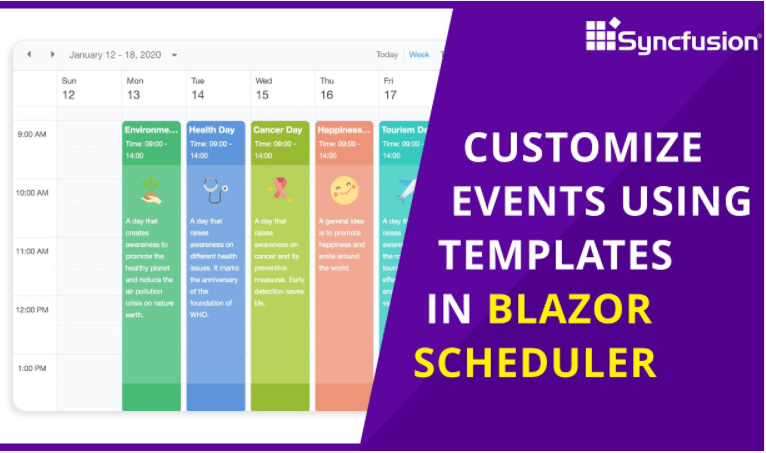 Customize Events Using Templates in Blazor Scheduler