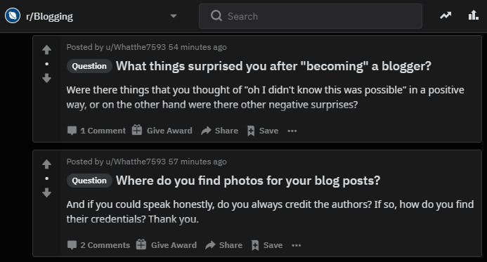 blogging subreddit in Reddit.png