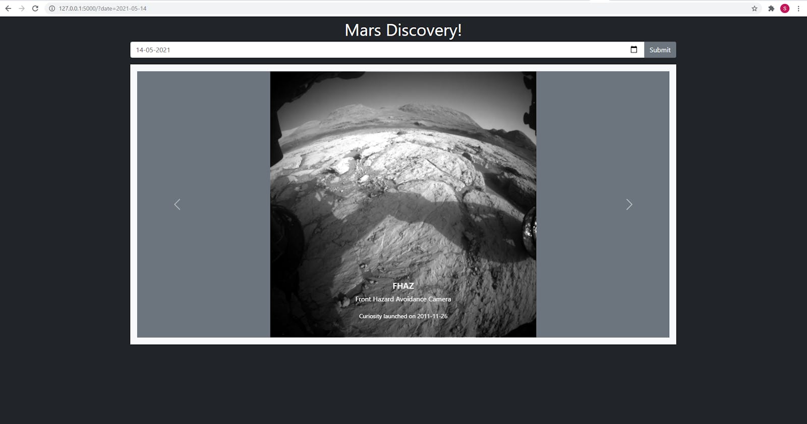 Creating a website to show pictures from Curiosity Mars Rover using NASA's API