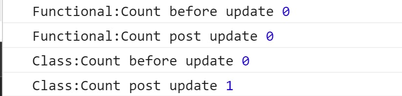 Console output on incrementing count in functional and class component