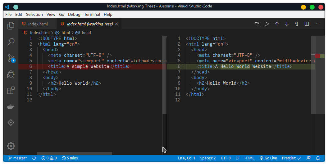 VS Code, a text editor, has a feature that shows you the changes youve made.