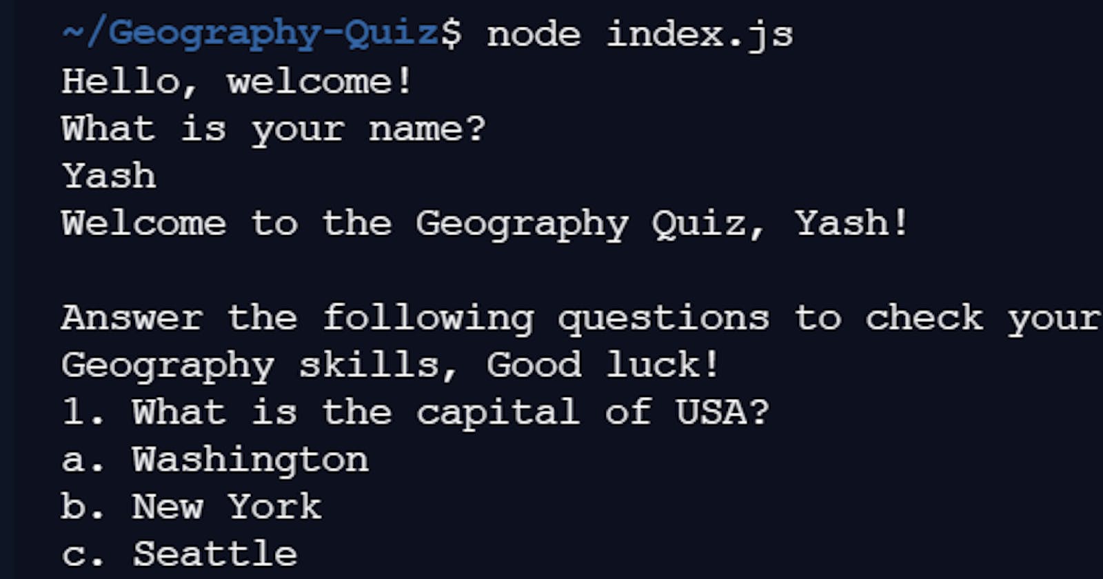 CLI quiz using JavaScript for beginners