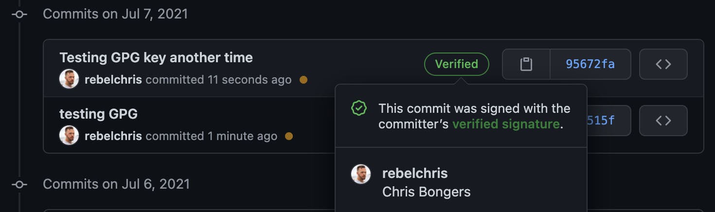 GitHub verified commits
