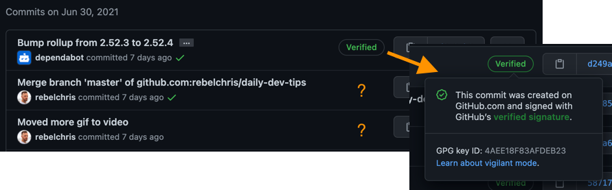 Details of a verified commit on GitHub