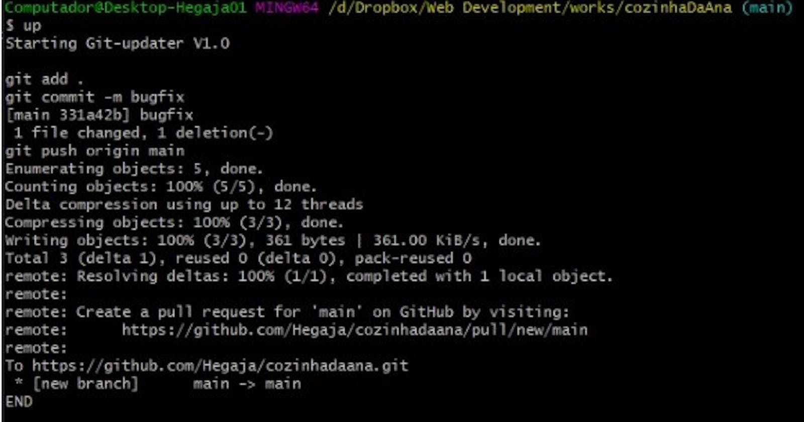How to use bash on Windows to easily update a GIT project