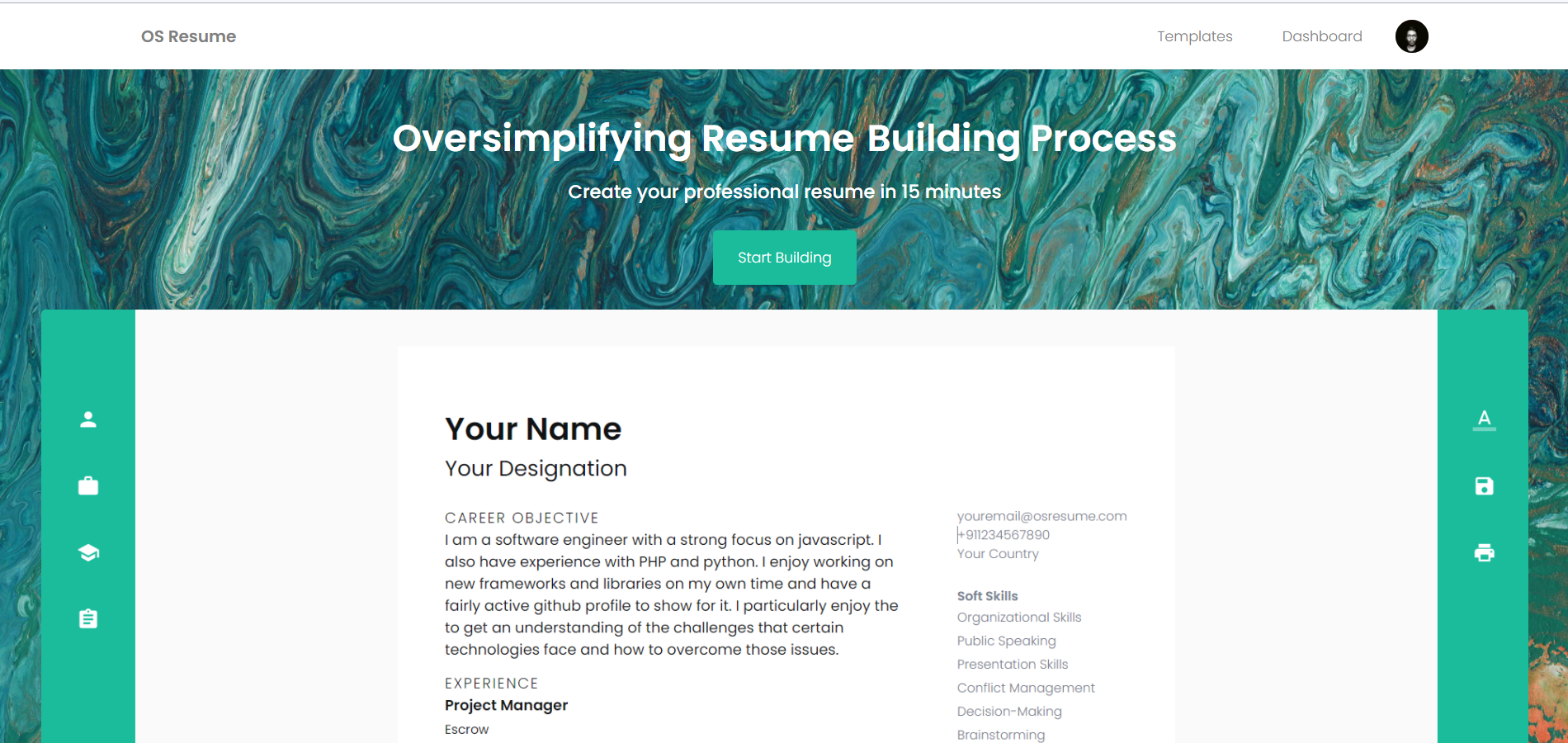 OS Resume Landing Page