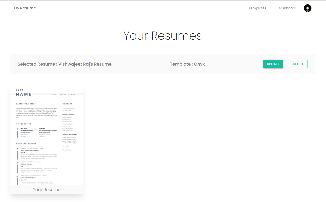 =OS Resume Dashboard Page