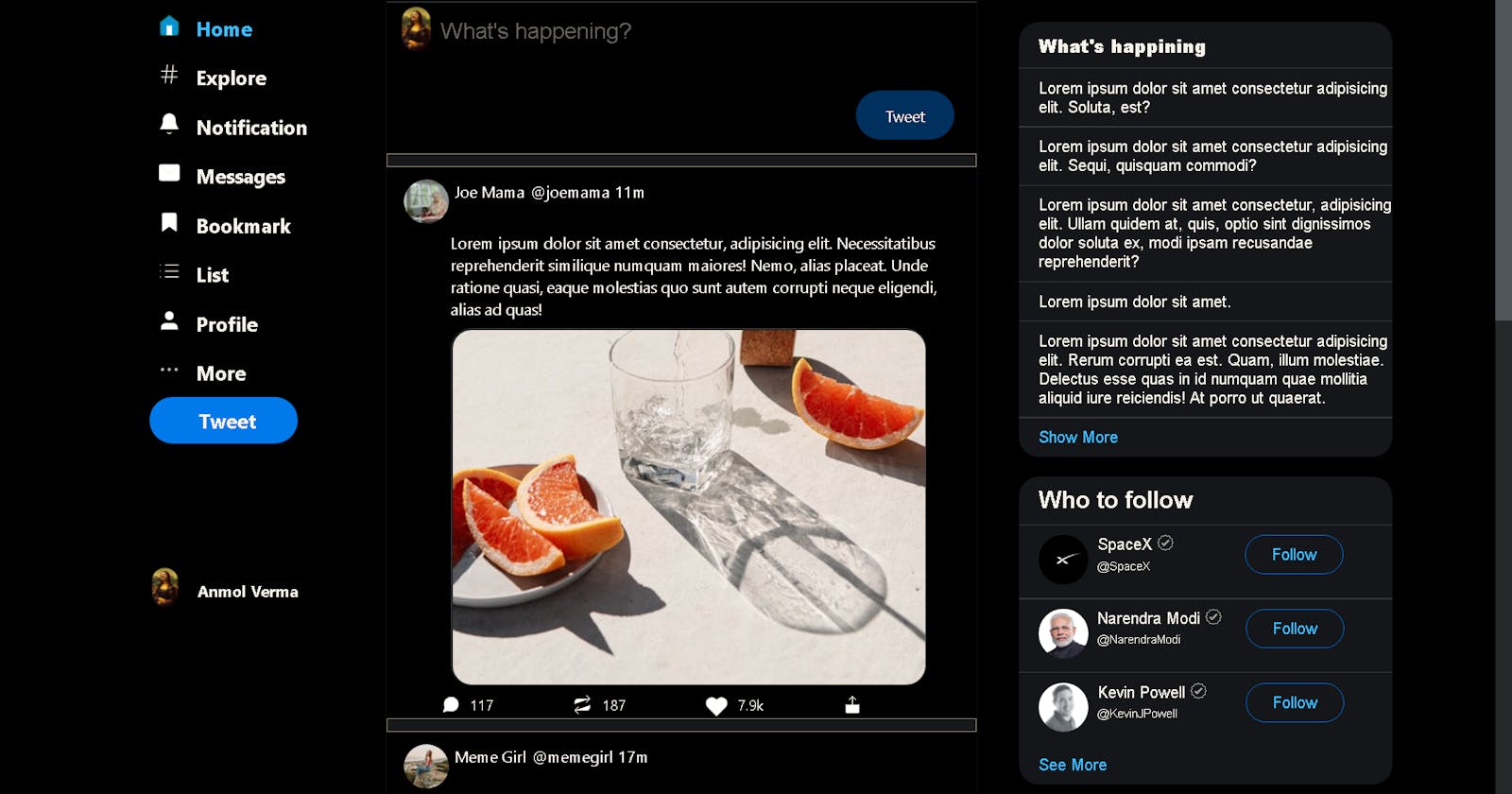 Static/Responsive Twitter Clone only using HTML and CSS