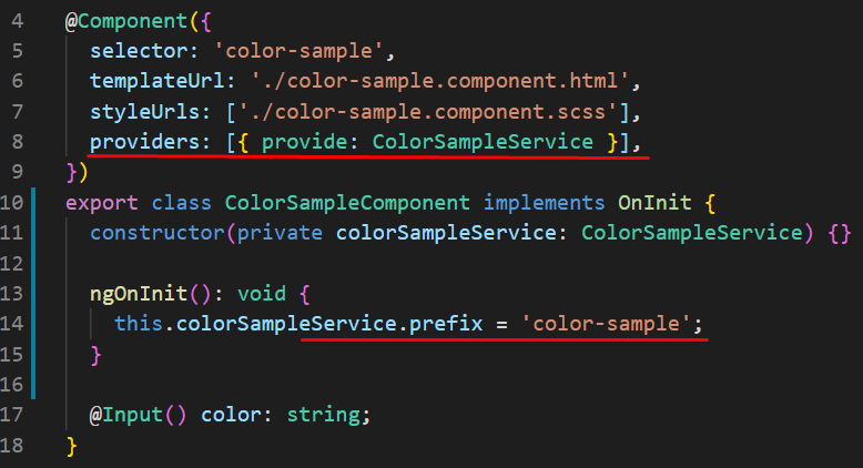 Alterao da propriedade prefix dentro do ColorSampleComponent