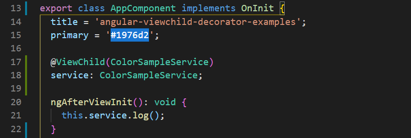 Passando o ColorSampleService como seletor para o @ViewChild e Invocando o mtodo log