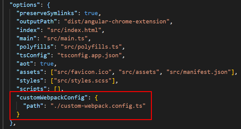 Incluso da proprieda customWebpackConfig no angular.json