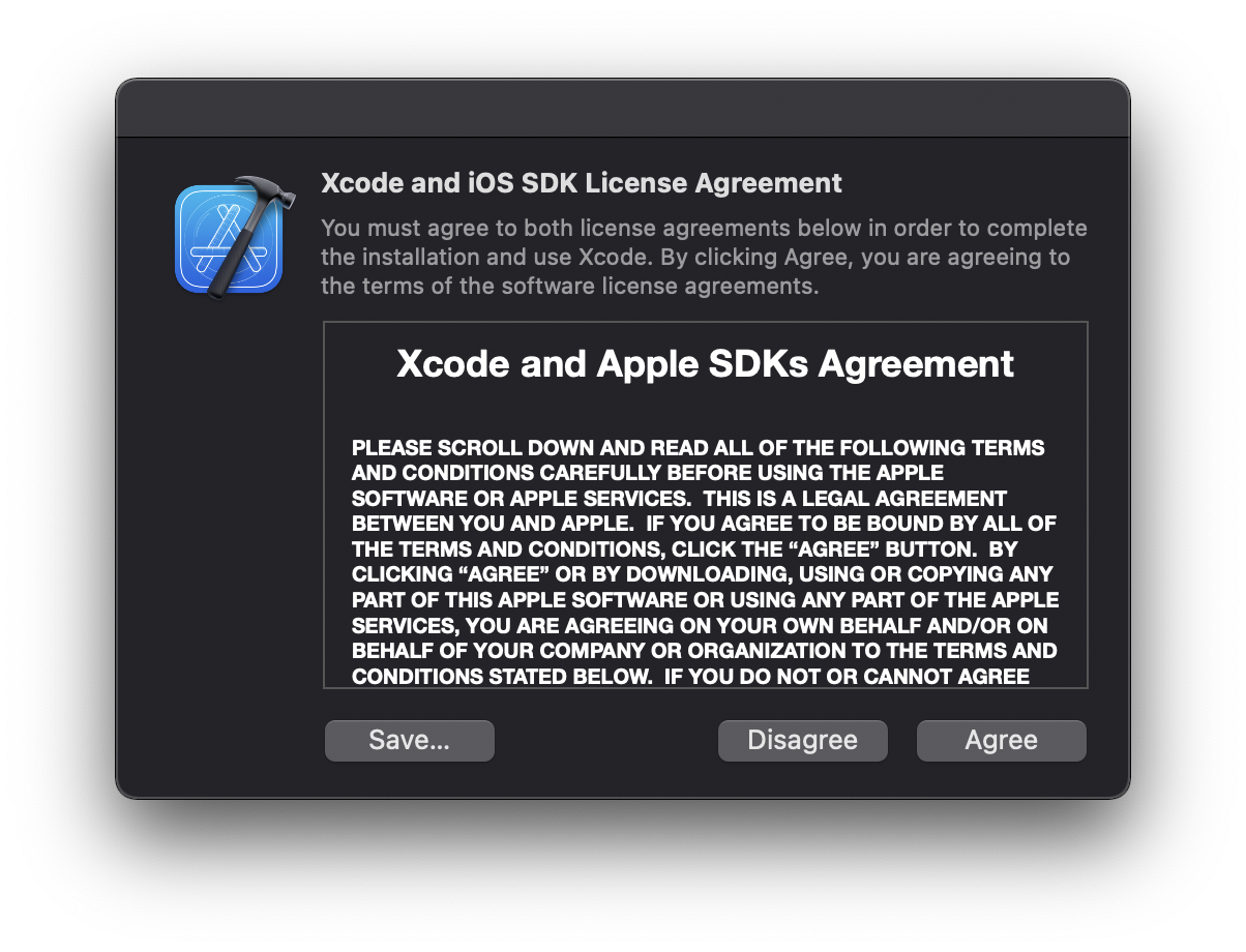 Xcode license agreement