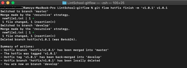 hotfix branch has been merged into master and develop , and has been locally deleted