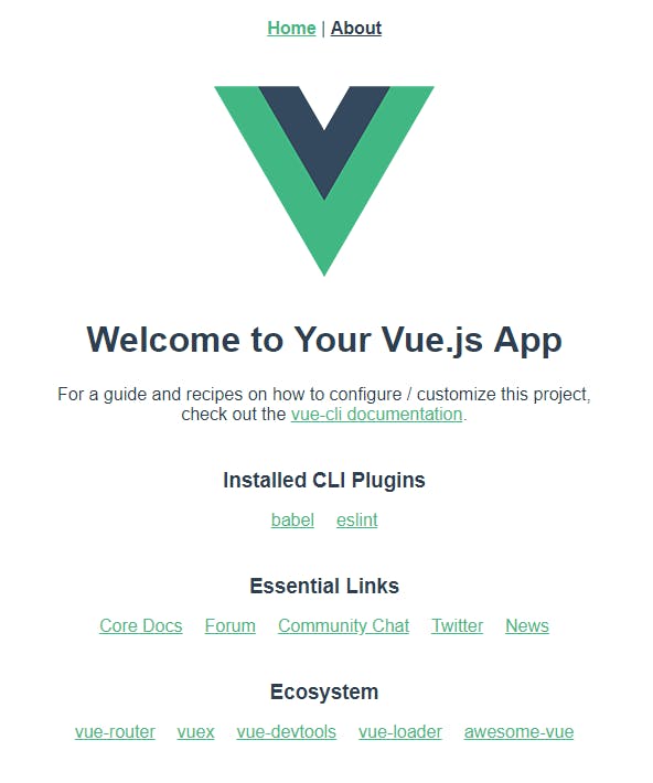 The sample Vue app built by Vue CLI