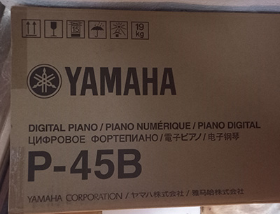 Yamaha P-45 piano model name on box