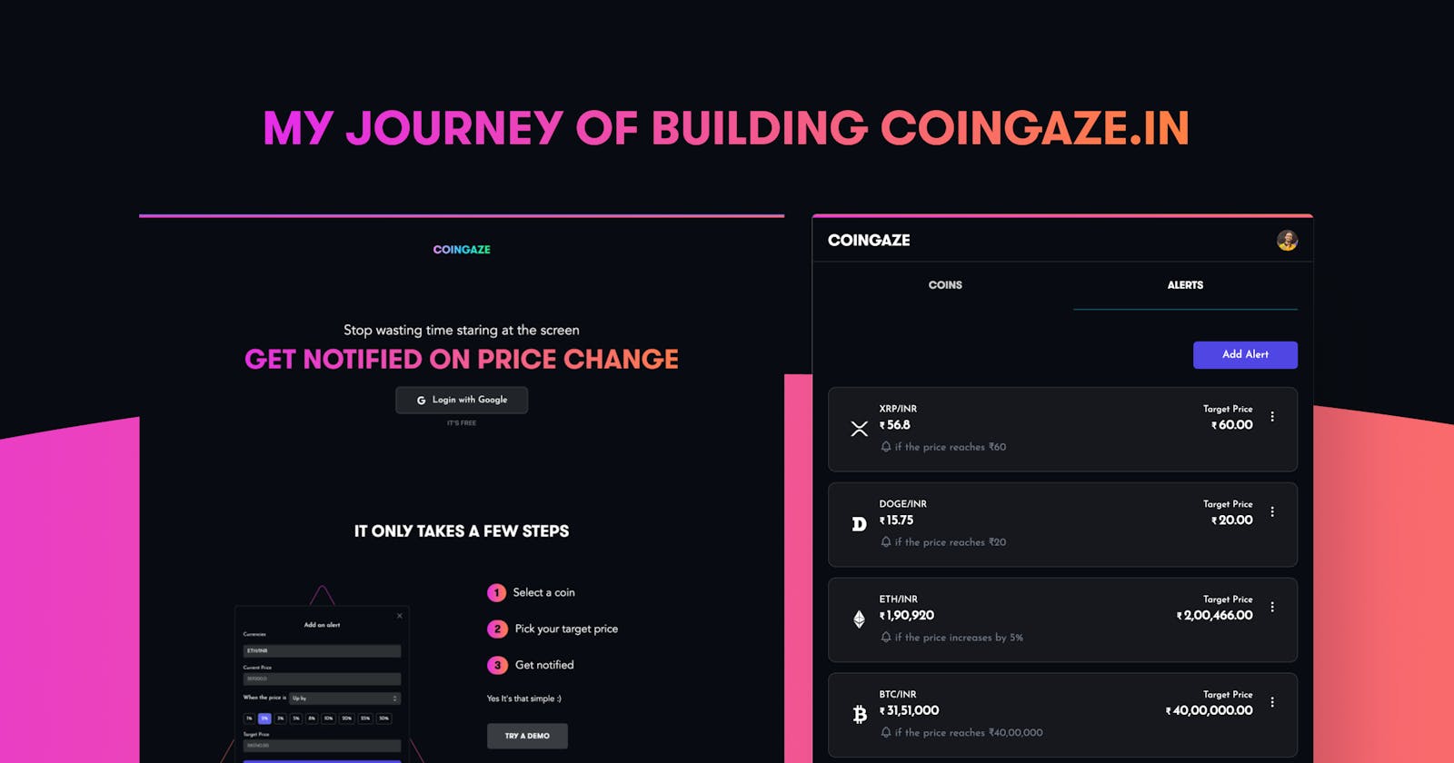 My Journey Of Building Coingaze.in - A Crypto Price Alerting App