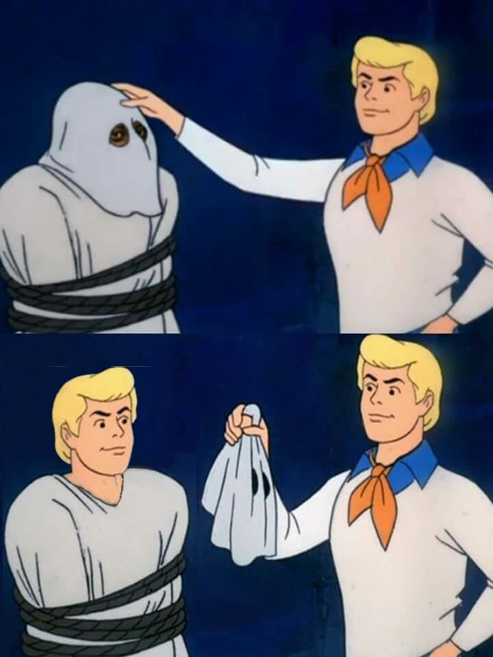 Fred from Scooby Doo unmasks a ghost villain to reveal... also Fred