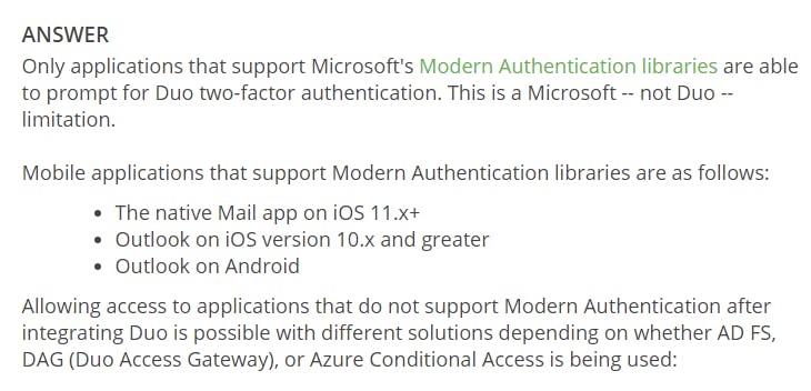 Can I use my Android, iOS mail client, or any legacy client to access Office 365 via AD FS, Azure, or DAG?