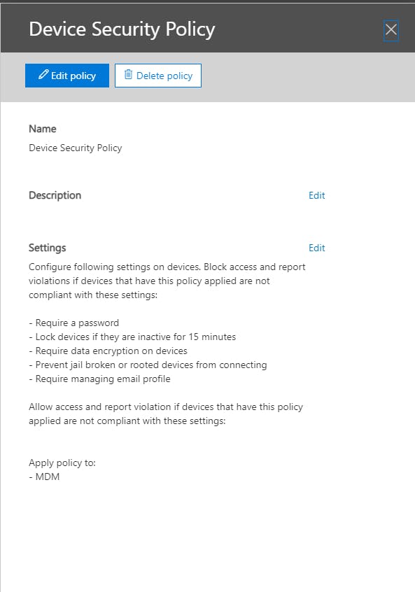 Office 365 Device Security Policy