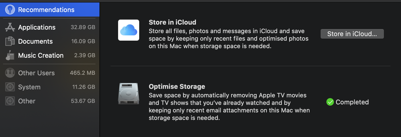 macOS storage analysis example showing others