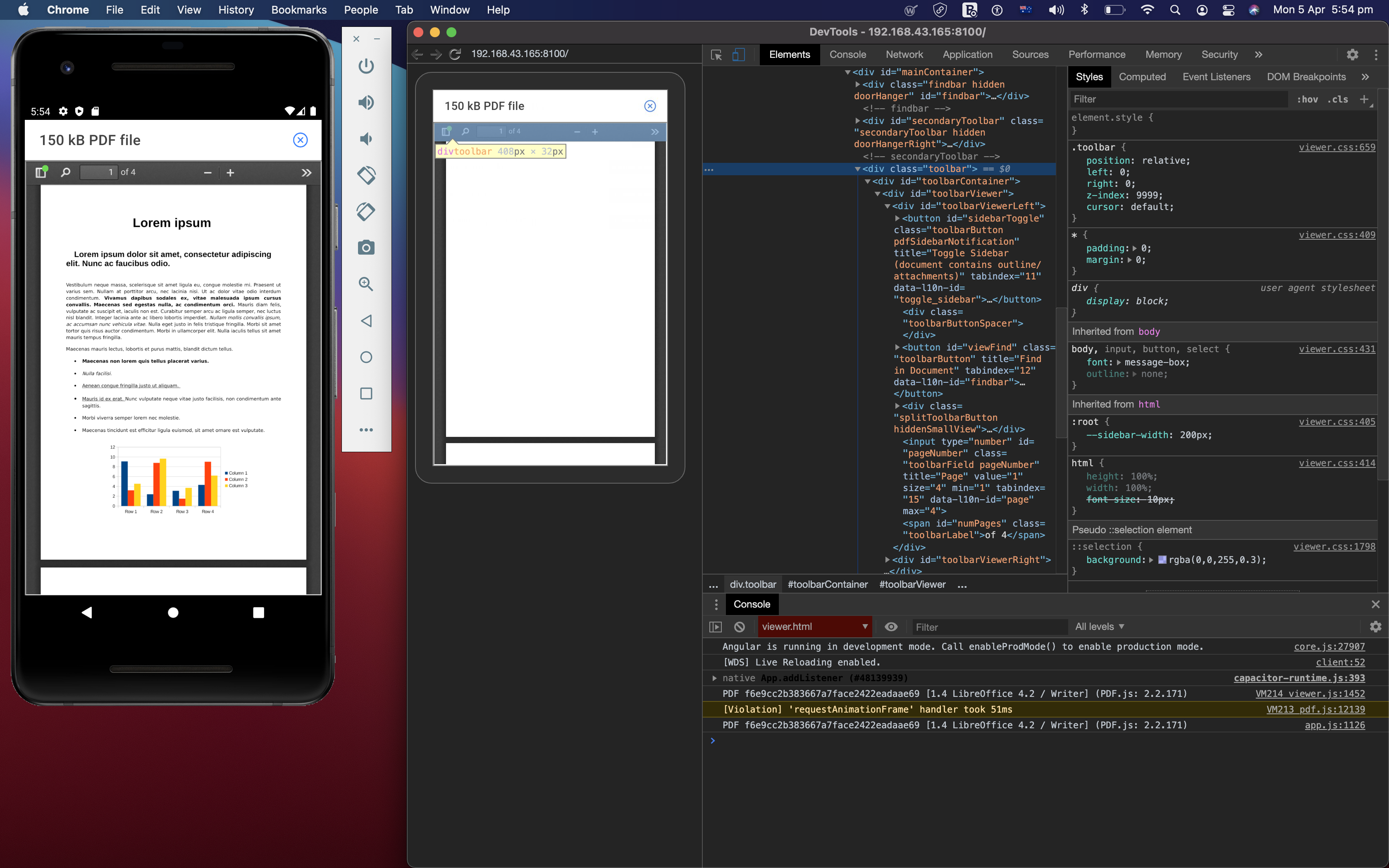 Remote debugging using Chrome DevTools running the app on Android simulator