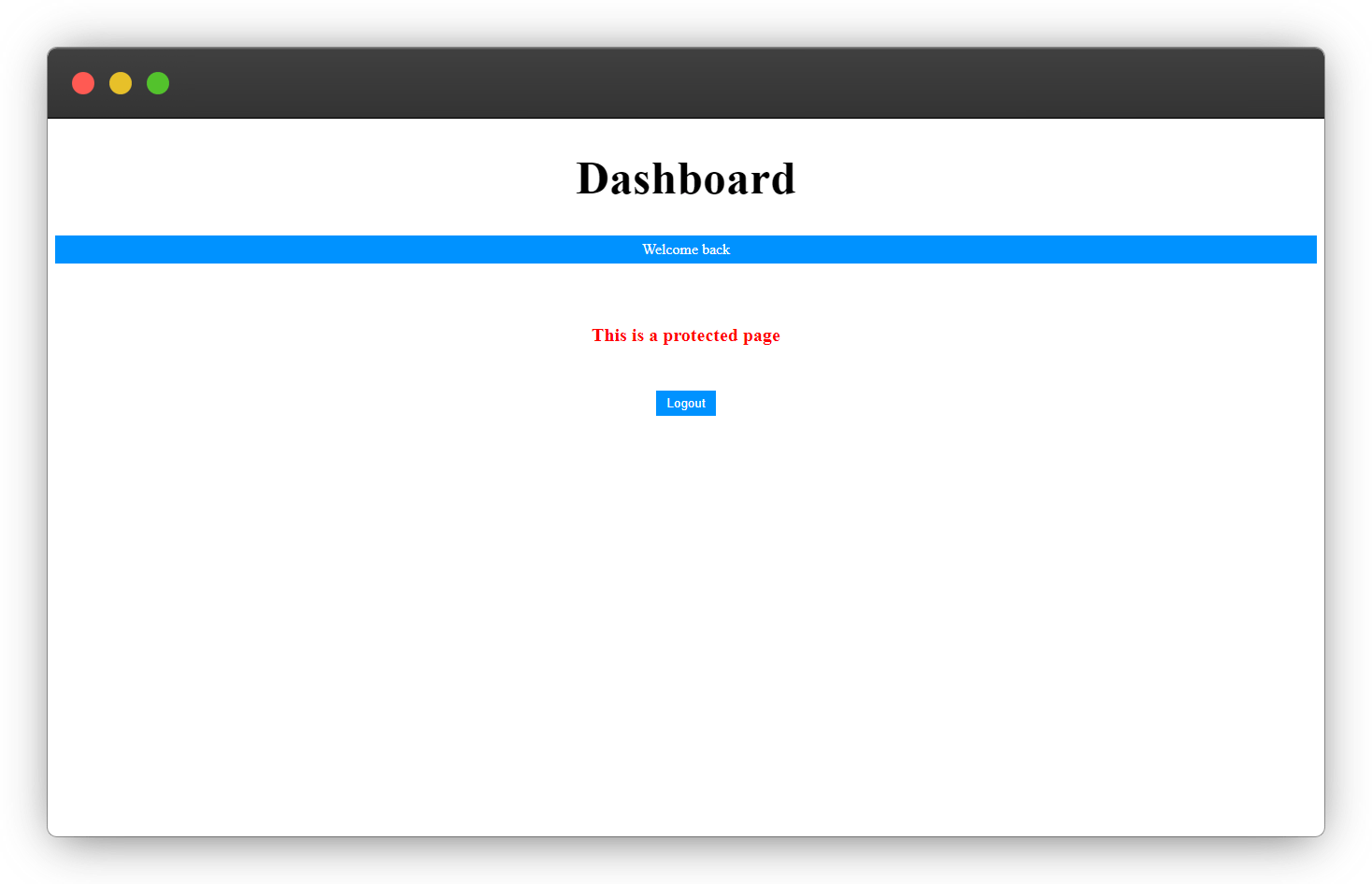 Dashboard page protected by the assign method