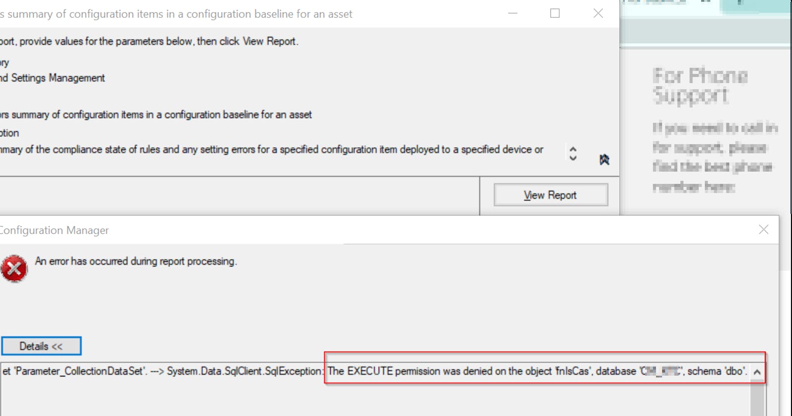 The solution to the SCCM error "EXECUTE permission was denied on the object 'fnlsCas'" when opening some of the Reports