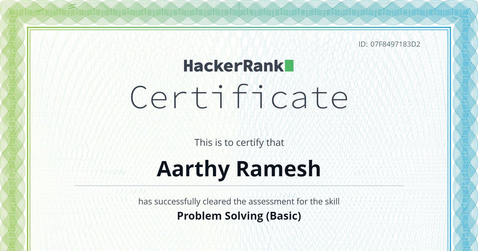 Hackerrank - Problem solving (basic) certification.