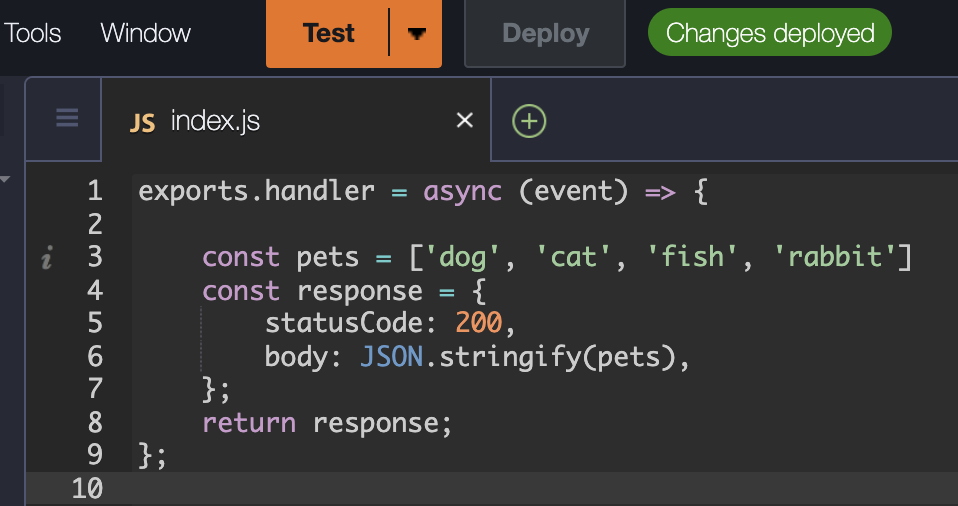 Pets array in a lambda function