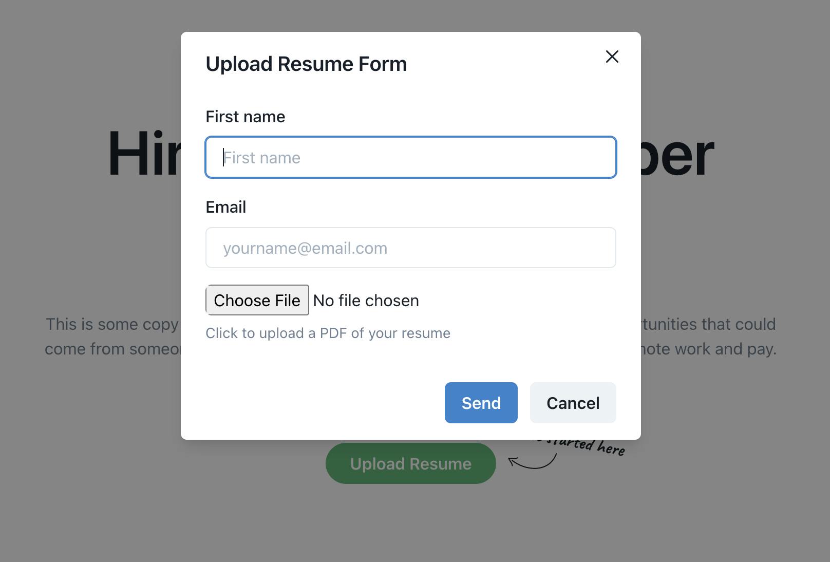 Modal with file upload