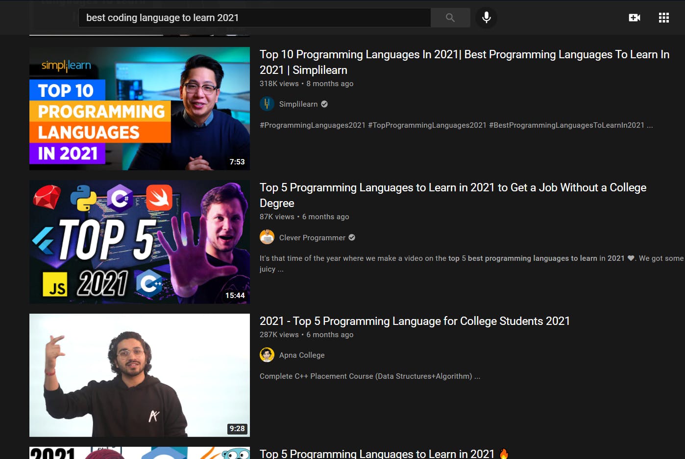 youtube image showing some results