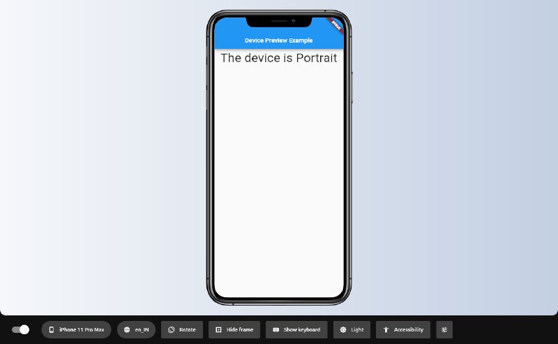 App running with Device Preview