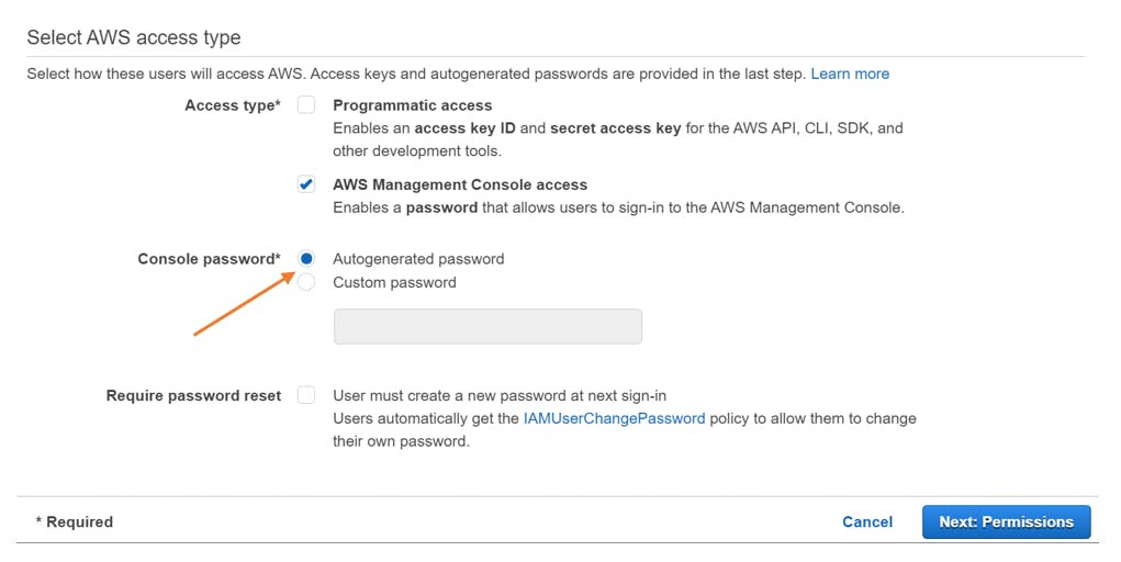 Select AWS Access Type