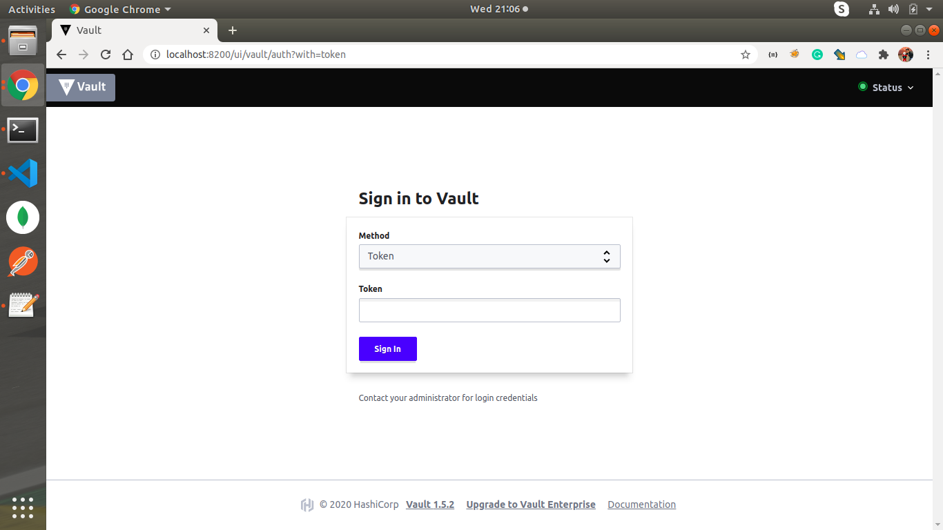 Vault Sign in  Use root token to authenticate
