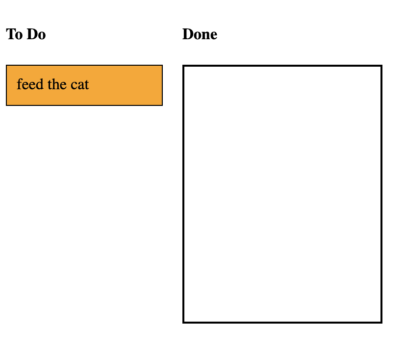 Screenshot of 1 to-do item on left, empty square with "done" above it on the right