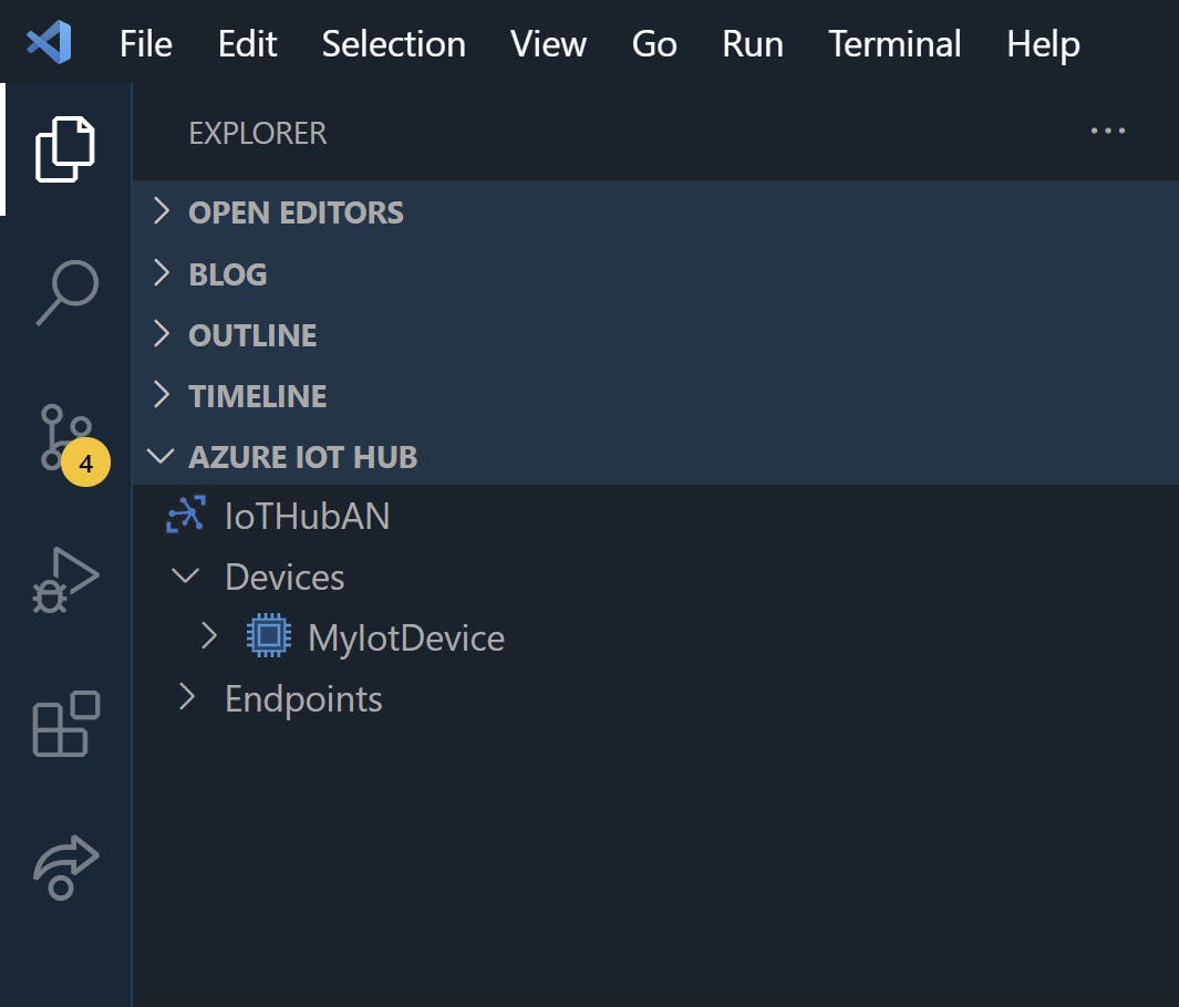 Azure IoT Hub view in vscode.