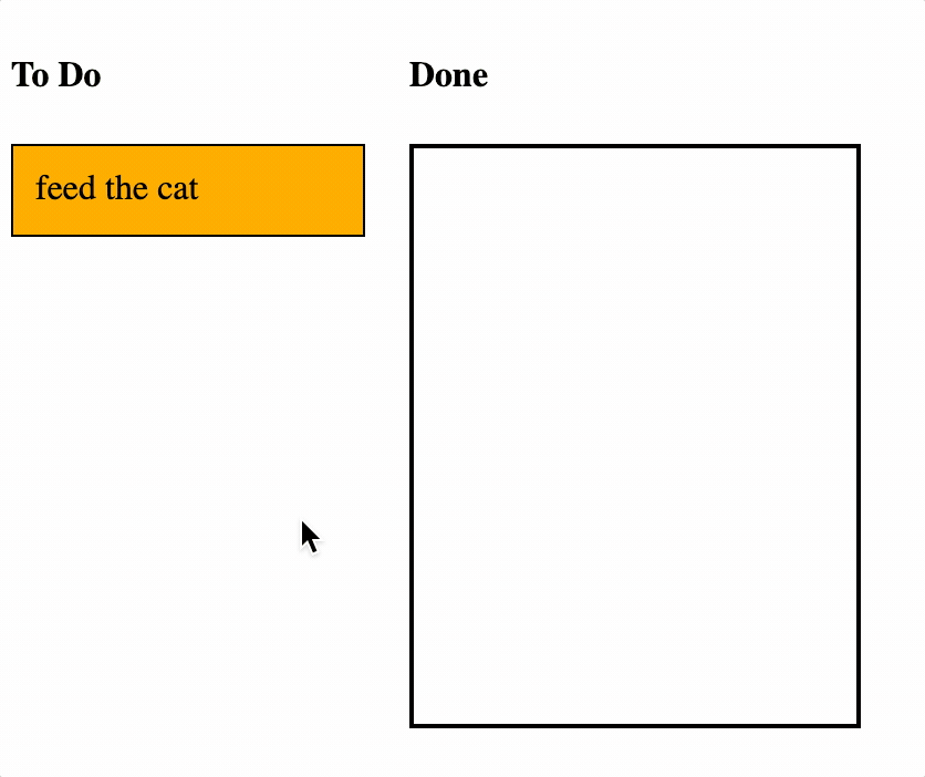 Gif of a task being dragged from to-do column to done column and dropped.