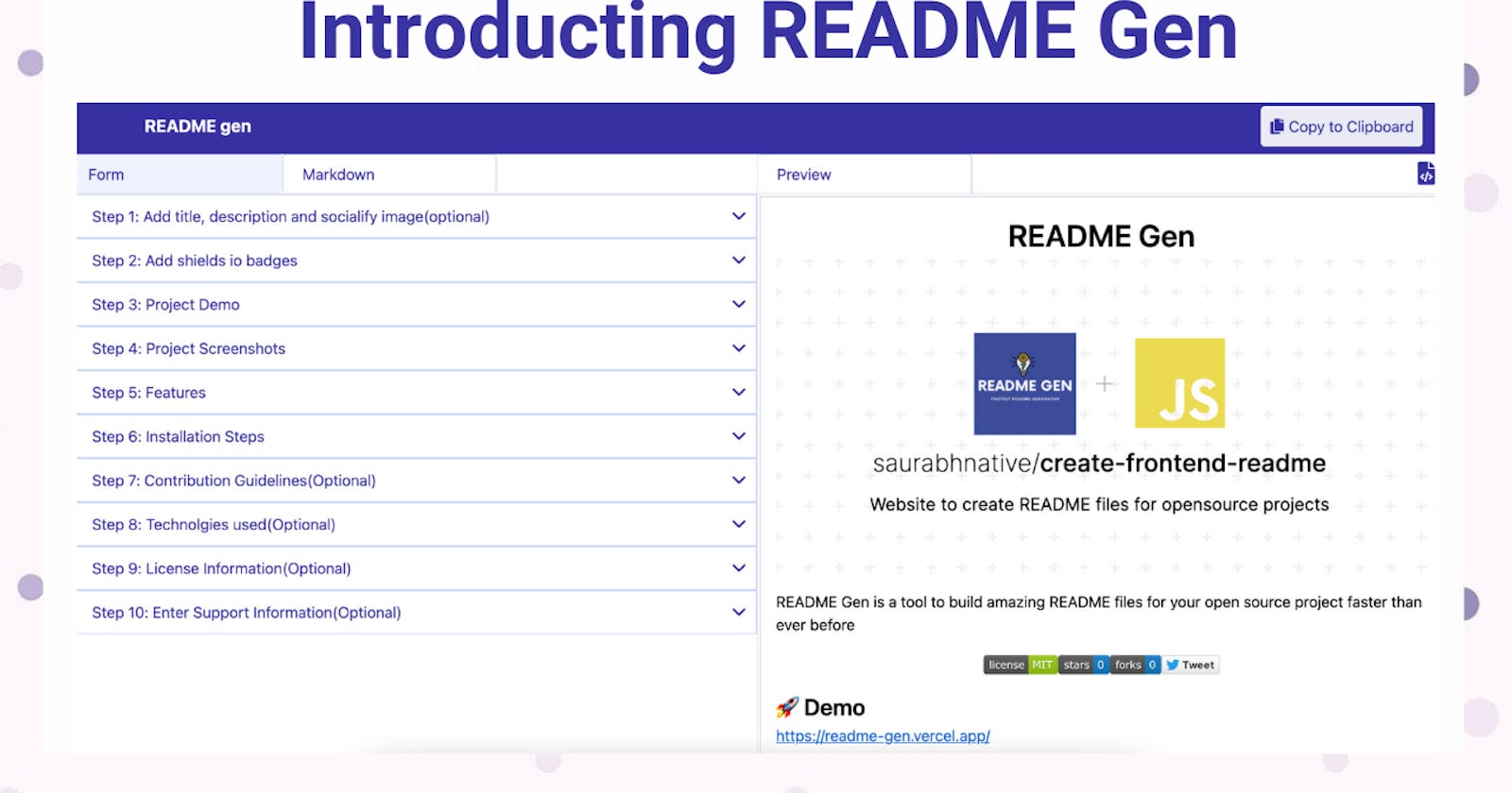 Introducing README gen - Most advanced README generator for your opensource projects ✨️