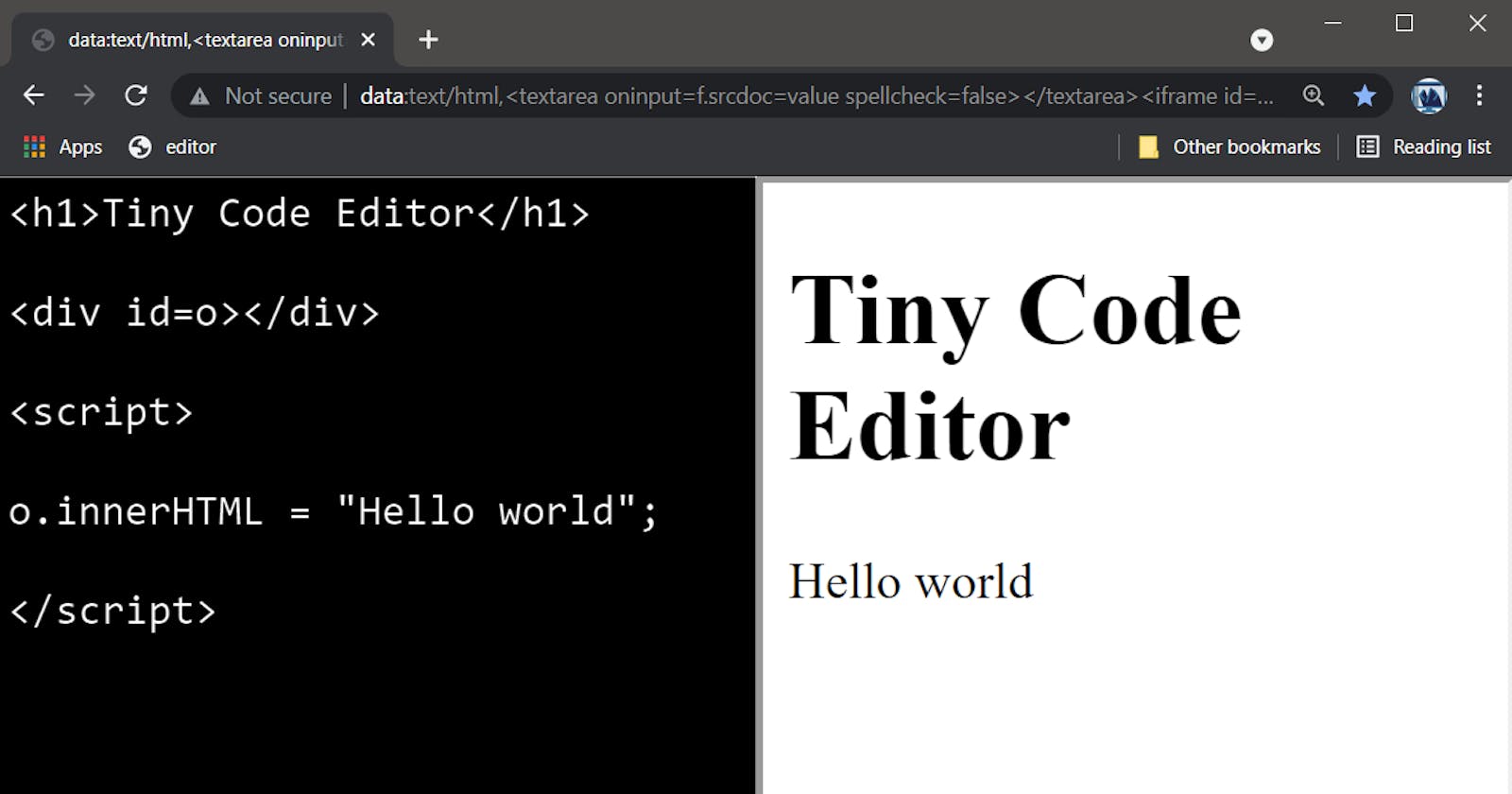Use a Live Code Editor in a bookmark!