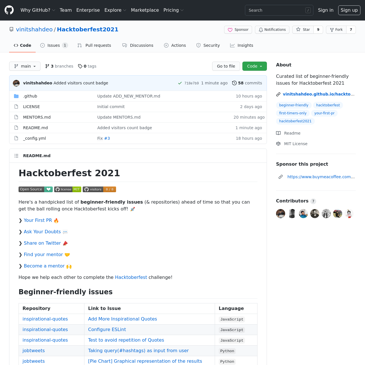 GitHub - vinitshahdeo_Hacktoberfest2021_ Curated list of beginner-friendly issues for Hacktoberfest 2021