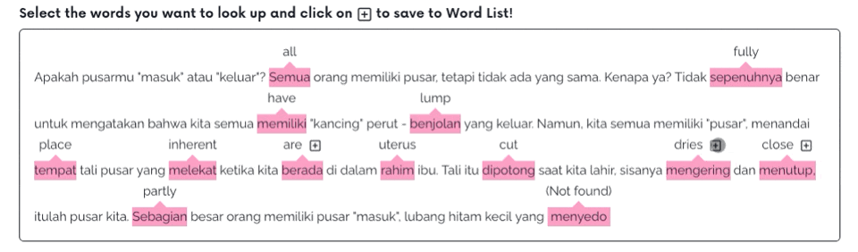 Save words from articles