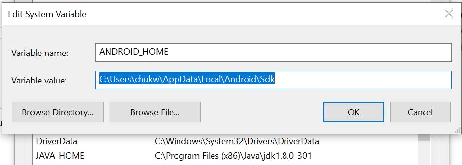 setting path for Android SDK