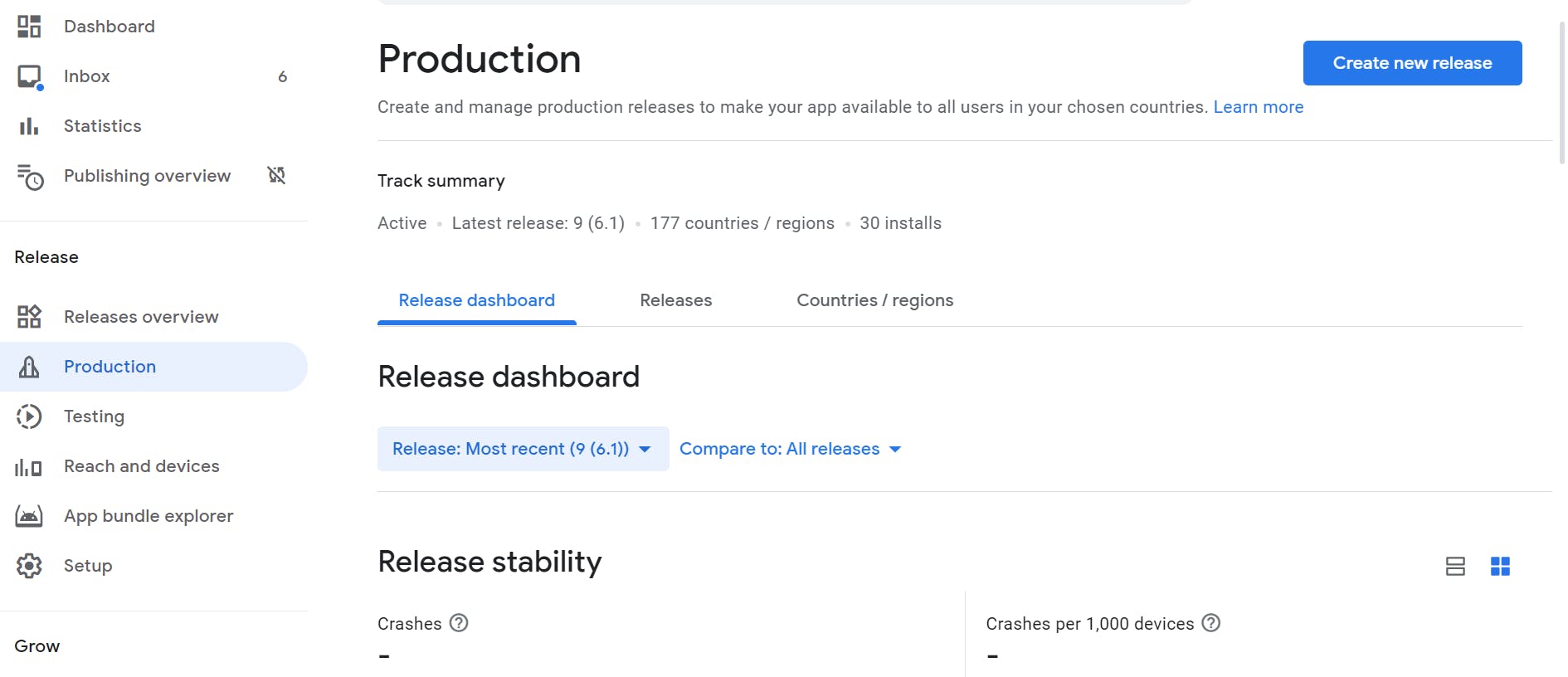 release to production page in Google Play Console