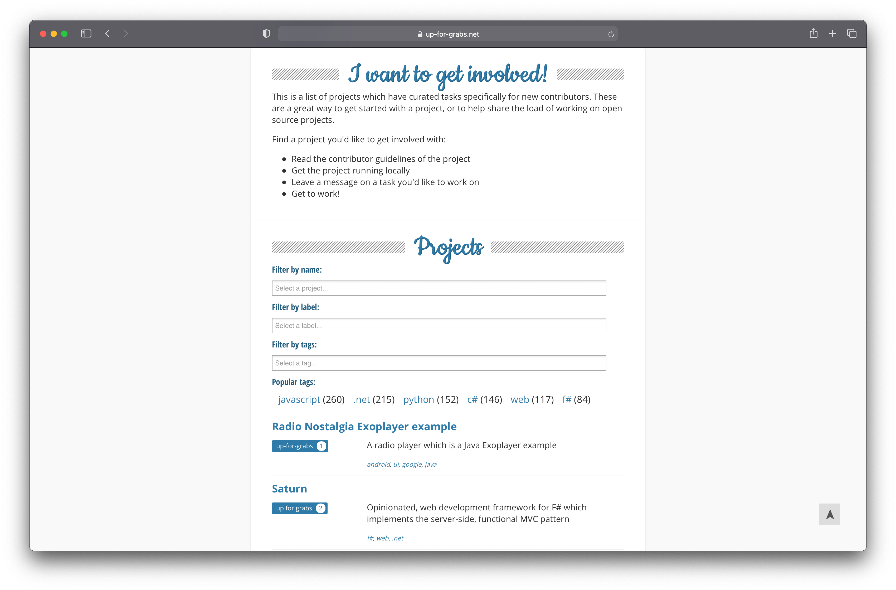 A screenshot of the Up-for-Grabs.net website