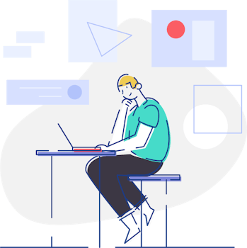 A vector illustration of a person sitting at the desk