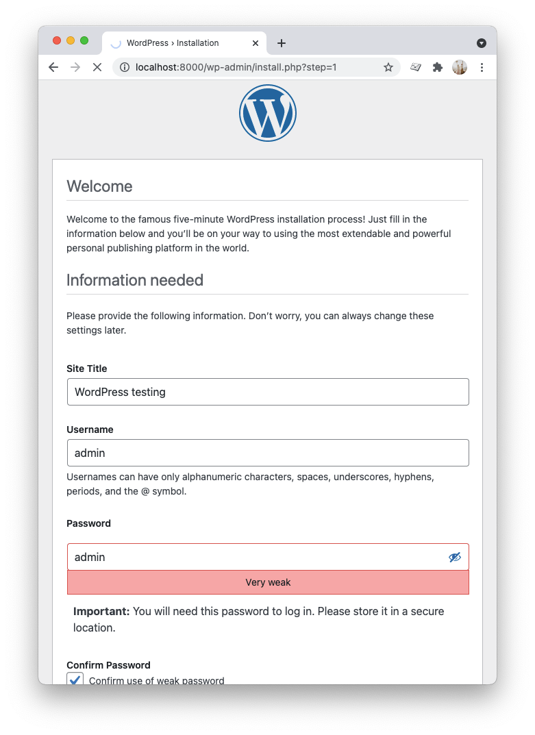 WordPress admin user creation