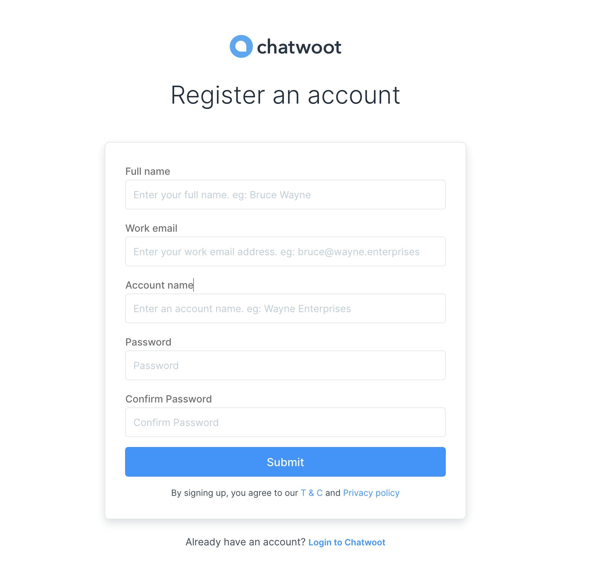 Chatwoot Sign up